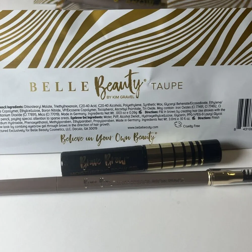 Belle Beauty Brave Brow Taupe Waterproof Eyebrow Pencil and Brave Brow Gel